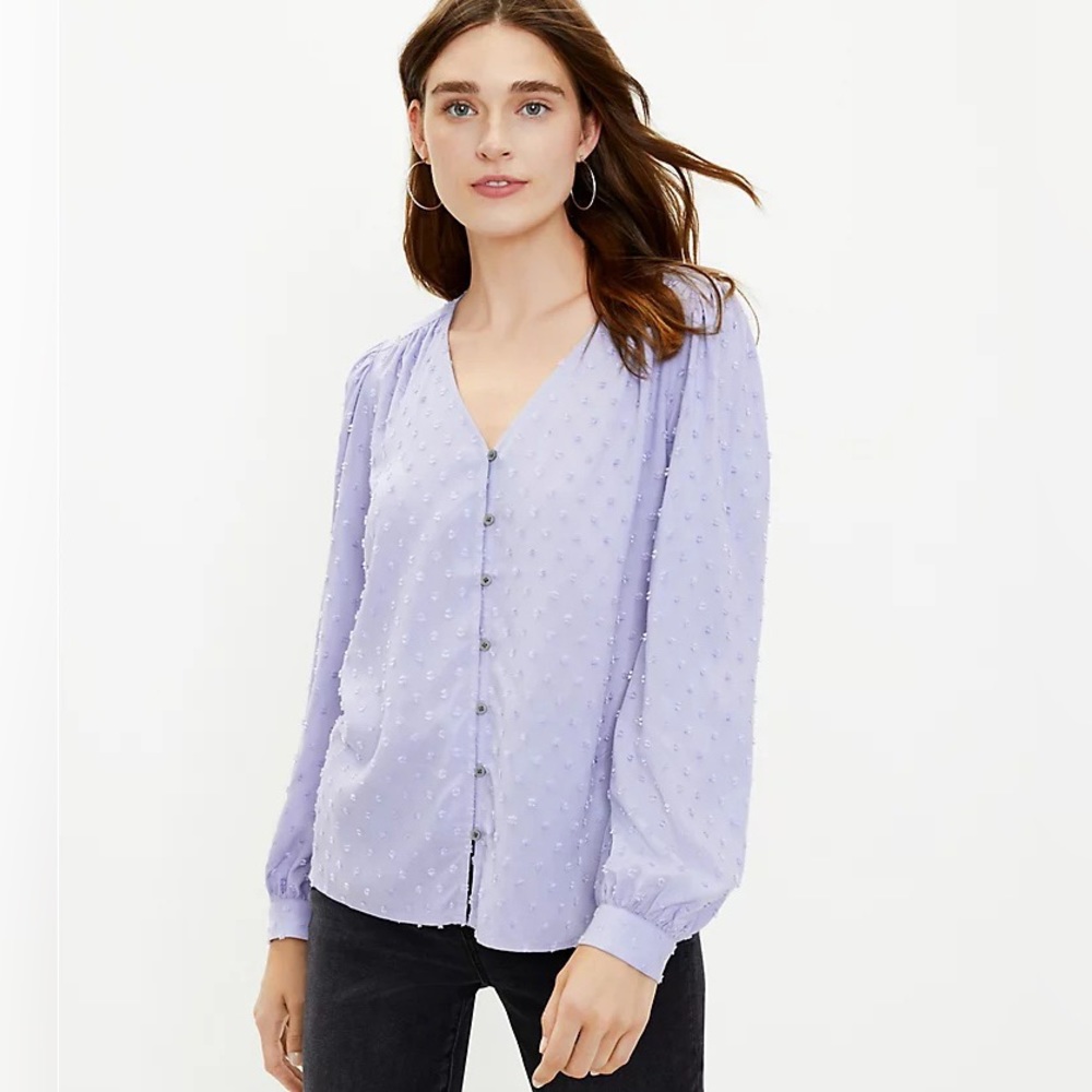 LOFT V-Neck Blouse (lavender, small)